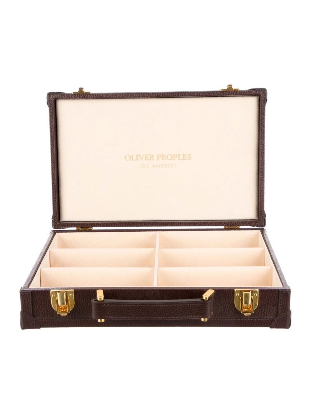 Oliver Peoples Dark Brown Leather Watch Organizer with Gold Hardware